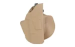 Safariland SL 7378 ALS FITS G19/23 FDE RH tan holster, right-side angled view with paddle backing