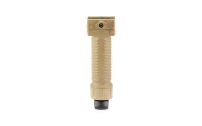 Grip Pod GPS.02 Bipod Stand Alum Tan, front view in closed vertical position