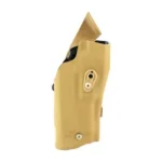 Safariland SL 6354RDSO tan side view with raised optic hood and mounting hardware