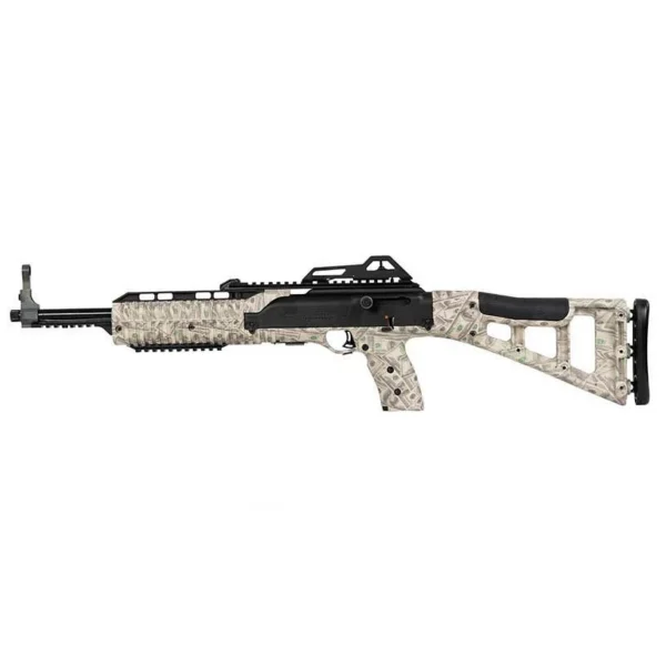 MKS SUPPLY LLC Hi-Point 9TS Carbine Rifle, side view with money-print stock and black barrel