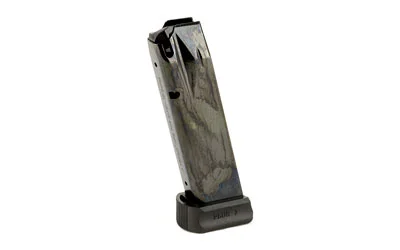 CANIK MAG CENT ARMS TP9 black magazine, angled front view with extended baseplate