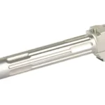 LANTAC 9INE FOR G17 silver barrel, angled side view with fluting and threaded muzzle