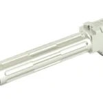 LANTAC BBL FOR G19 silver barrel, angled side view with fluting and threaded muzzle