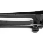 LBE AR15 CARRY HANDLE ASSEMBLY black carry handle, side view with rear sight and mounting knobs