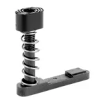 LBE AR MAG CATCH ASSEMBLY black magazine catch, angled view with button, spring and threaded bar