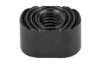 LBE AR MAG RELEASE BUTTON black, angled top view with concentric ridges and threaded center