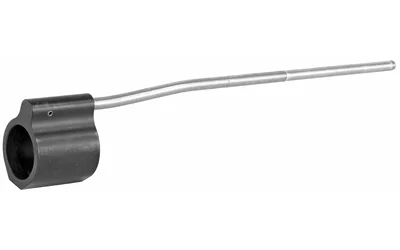 primary-13286 LBE LOPRO GAS BLOCK W/PSTL TUBE, black gas block with bent silver tube, angled side view