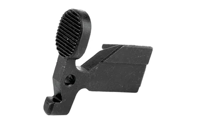 LBE AR BOLT CATCH ASSEMBLY black metal bolt catch, side view with textured oval paddle