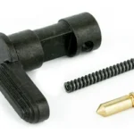 LBE AR Selector Assembly, black selector shown with coiled spring and brass-colored detent