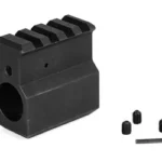 LBE .750 GAS BLOCK W/RAIL BLK, black gas block with top rail, opening and loose hardware