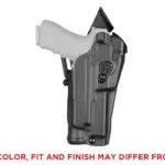 Safariland SL 6390RDS ALS, black holster in angled side view with belt mount and pistol grip visible