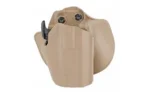 Safariland SL 578 GLS PRO-FIT CMP FDE RH tan holster, front-right view with belt attachment