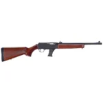 Henry Homesteader Rifle, left-side view with walnut stock and fore-end and black receiver