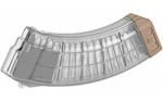 MAG US PALM AK30R curved translucent magazine, side view with tan base plate