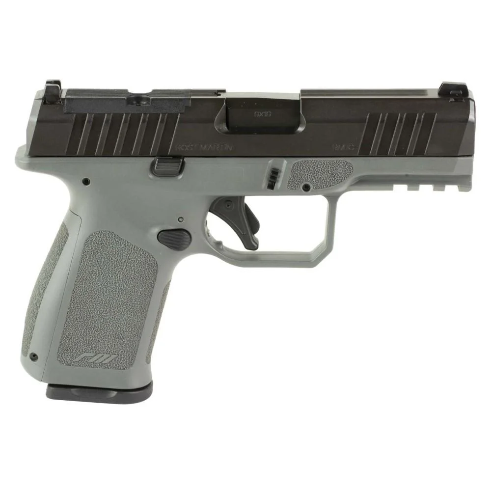 primary-1349 Rost Martin RM1C grey handgun, left-side view with black slide, textured grip and optic cut
