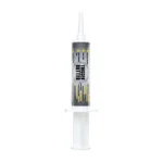 GUN BUTTER TRIGGER GREASE, clear syringe applicator with black label, front view
