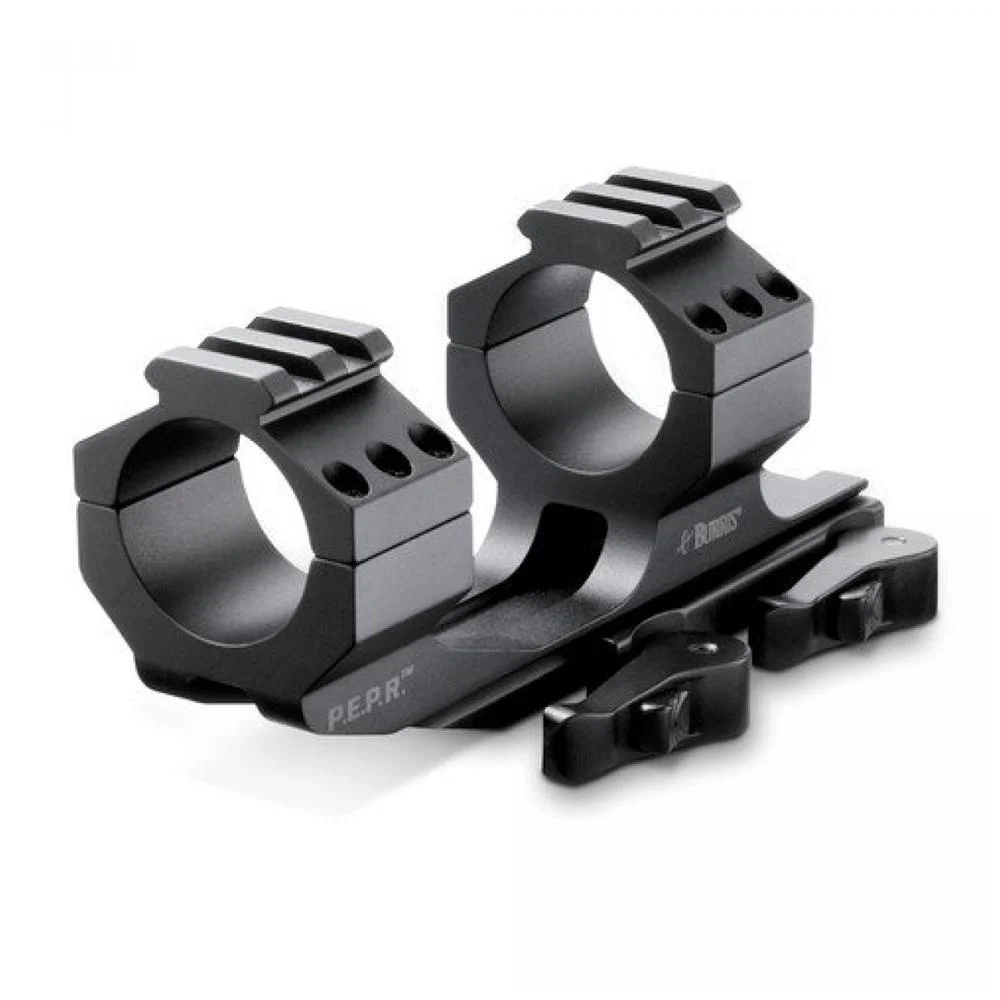 primary-136 Burris AR PEPR MNT black dual-ring mount, angled view with Picatinny tops and QD levers