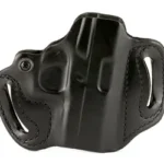 DeSantis Mini Slide SIG P365 RH black leather holster, front view with belt slots