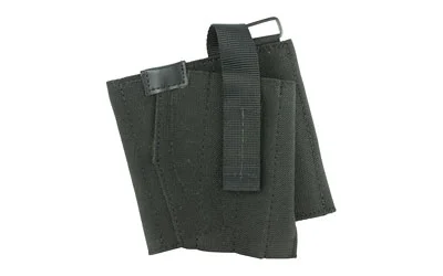 DESANTIS APACHE SM FRM REV black right-hand fabric holster, rear view with strap and buckle