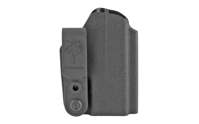 DESANTIS SLIM-TUK XDS AMBI BLK black holster, front view with belt clip and raised shell