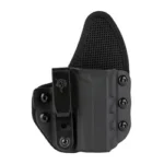 DESANTIS UNITUK FOR GLK 43 MOS RH BK black holster, front view with belt clip and tall sweat guard