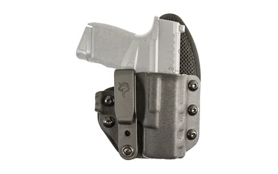 DESANTIS UNI-TUK SIG P365 RH BLK gray holster, front view with black belt clip and pistol outline