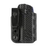 DESANTIS SLIMTUK FOR GLK 43X MOS CF black carbon-pattern holster, front view with belt clip