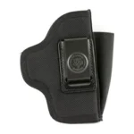 DeSantis Pro Stealth M&P 9/40 P320C black holster, front view with belt clip