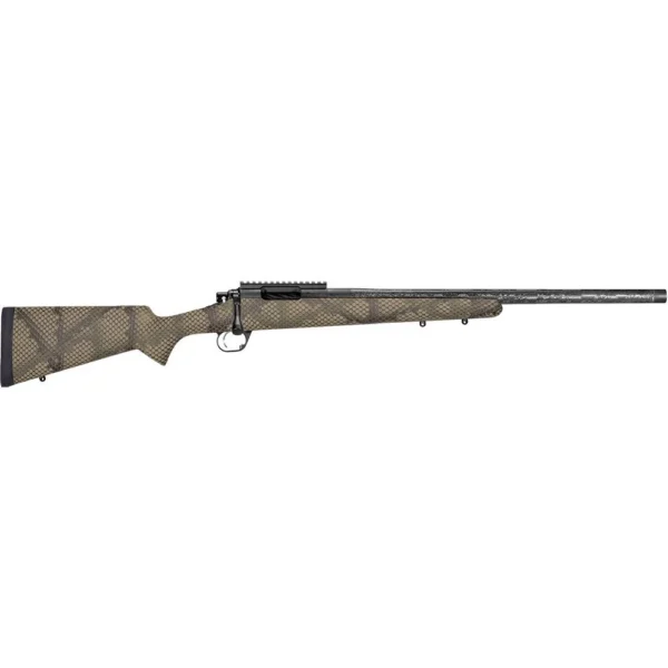 Proof Glacier Rifle, right-side view with brown synthetic stock, rail and dark barrel