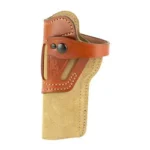 DeSantis Wild Hog tan and brown holster, rear view with belt loop and snap strap