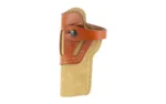 DeSantis Wild Hog tan and brown holster, rear view with belt loop and snap strap