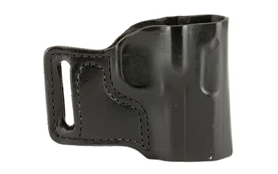 DESANTIS E-GAT 1911 RH BLK black leather holster, side view with belt slot and molded contours