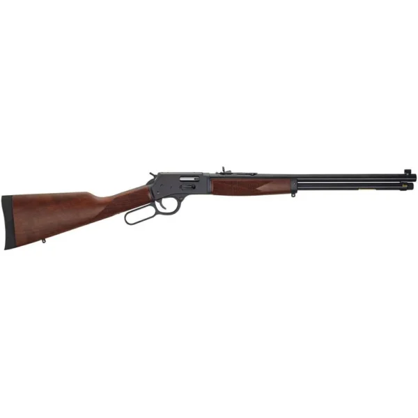 Henry H12 Classic, right-side view with blued barrel, lever action and brown wood stock