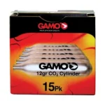 Gamo CO2 Cartridge red and black 15-pack box, front view