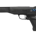 Gamo USA P-900 IGT black air pistol, right-side view with blue accents and front sight