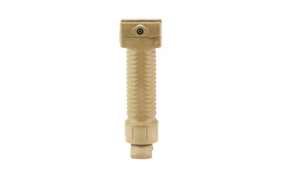 Grip Pod GPS.02 Bipod Standard, tan front view with ribbed grip and folded legs