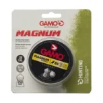 GAMO MAGNUM SP DBL RING .22 250CT pellets in round tin on green blister packaging, front view