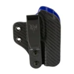 DESANTIS LFGRD FOR GLOCK 43 AMBI BLK black carbon-pattern holster, front view with belt clip