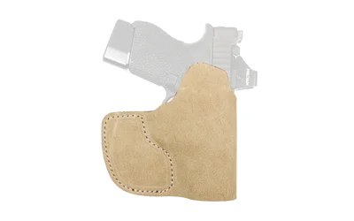 DeSantis Suede Nemesis for GLK 43X BK tan suede holster, side view with stitched panel