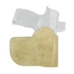 DeSantis Suede Nemesis P365 Ambi BK tan suede holster, side view with stitched panel