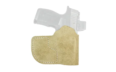 DeSantis Suede Nemesis P365 Ambi BK tan suede holster, side view with stitched panel