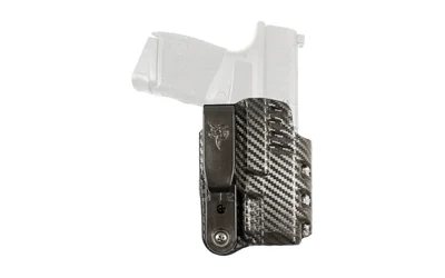 primary-13737 DeSantis SLIM-TUK HELLCAT AMBI CF, black patterned holster front view with belt clip