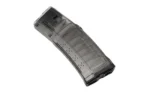 MAG STRIKE AR-15 5.56 32RD SMOKE translucent smoke angled view with curved body and black baseplate