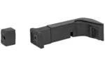 STRIKE MAG RELEASE FOR GLOCK G3 BLK, black release and separate square button, angled side view