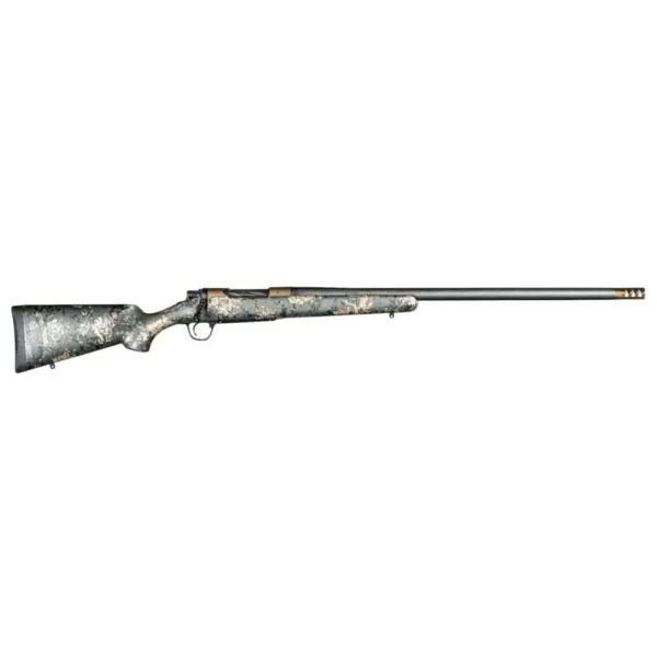 Christensen Arms Ridgeline FFT Rifle, right-side view with dark patterned stock and bronze barrel