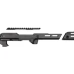 STRIKE MOD CHASSIS RUGER 10/22 black chassis in side view with separate handguard and top rail
