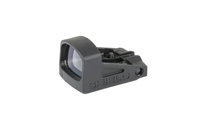 Shield Sights SHLDS SMS2 POLY 8MOA MINI SGHT BLK, black angled front view with clear lens