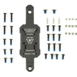 STRIKE SHOTGUN OPTIC MOUNT black mount shown from top with assorted screws and hardware