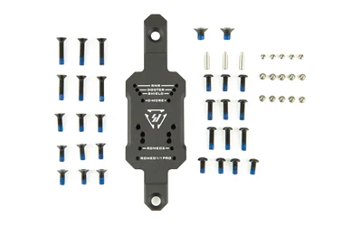 STRIKE SHOTGUN OPTIC MOUNT black mount shown from top with assorted screws and hardware