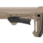 STRIKE MOD2 STOCK FDE, tan right-side view with black adjustment lever and QD socket